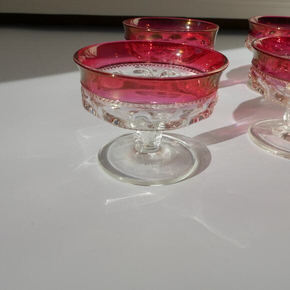 Vintage Ruby Sherbet Glasses Flashed Glass Tiffin, King’ Crown Set of 6 - Picture 4 of 10